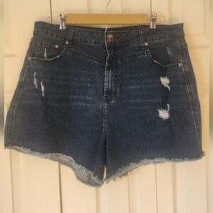 Chic Denim Dark Blue Distressed Jean Shorts